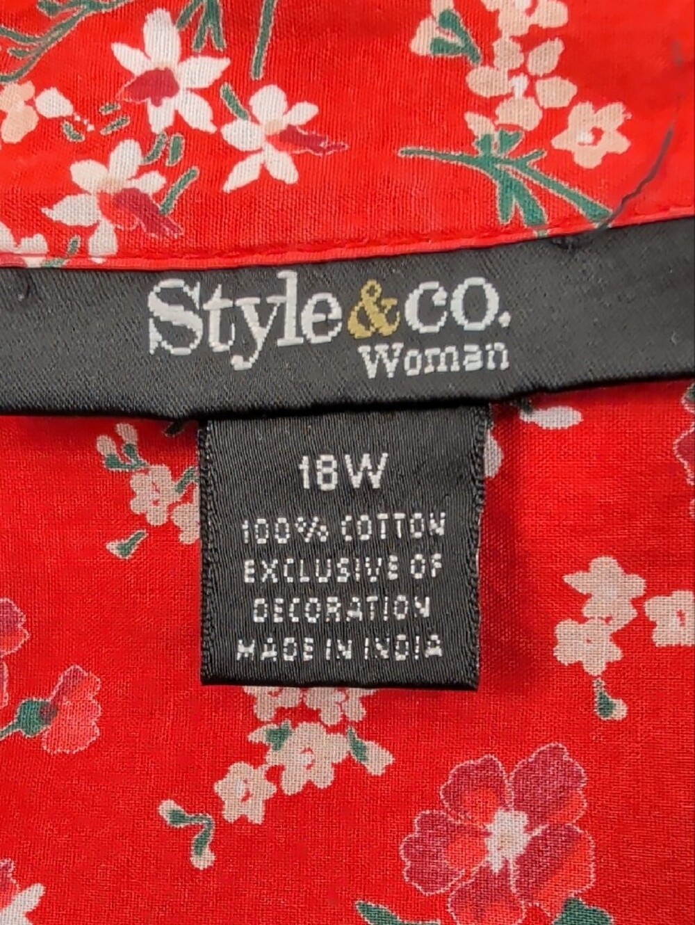 Style & Co. Red Floral Snap-Front Shirt Women's Plus Size 18W 100% Cotton Sequin - Picture 5 of 6